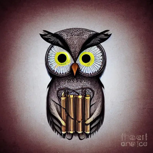 Image similar to owl playing pan flute, digital art