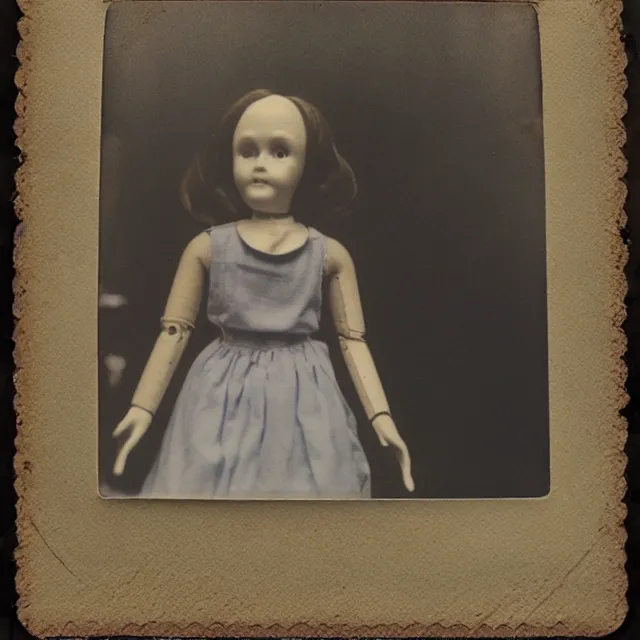 Image similar to cursed vintage doll, polaroid