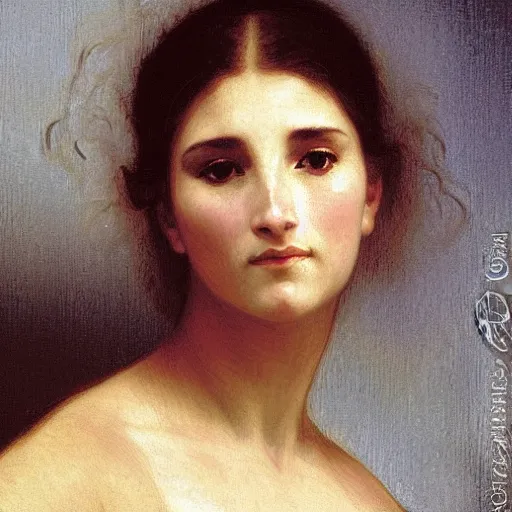 Prompt: frontal portrait of a scifi woman, by bouguereau