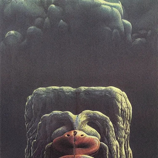 Prompt: monkey colossus by zdzisław beksiński