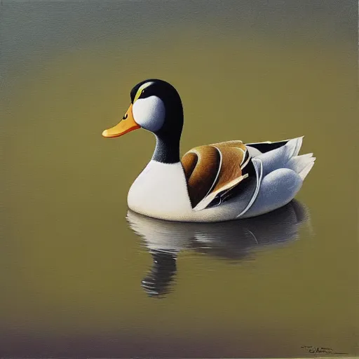 Prompt: a duck on the prowl oil painting tim obrien