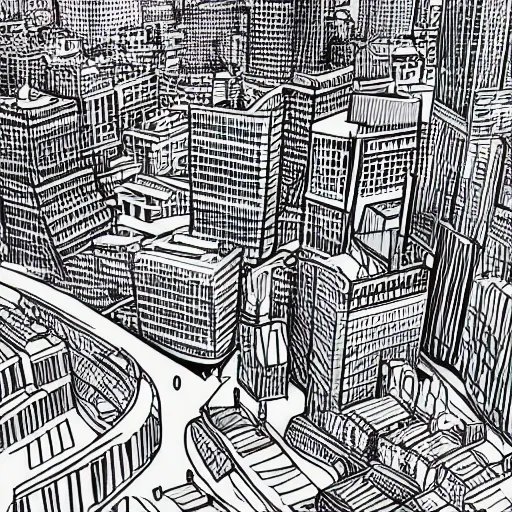Prompt: a line - draw panorama of a city designed by zara hadid