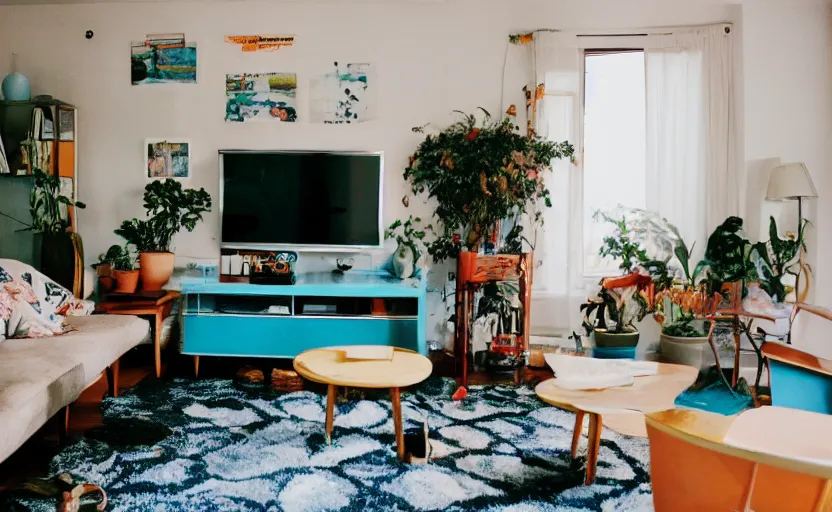 Image similar to a very 60's hippy style apartment, 35mm,Epic,cinematic