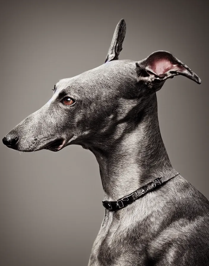Image similar to an elegant portrait photo of a greyhound in the renaissance style, ultra detaile, 8 k, award winning, elegant lighting
