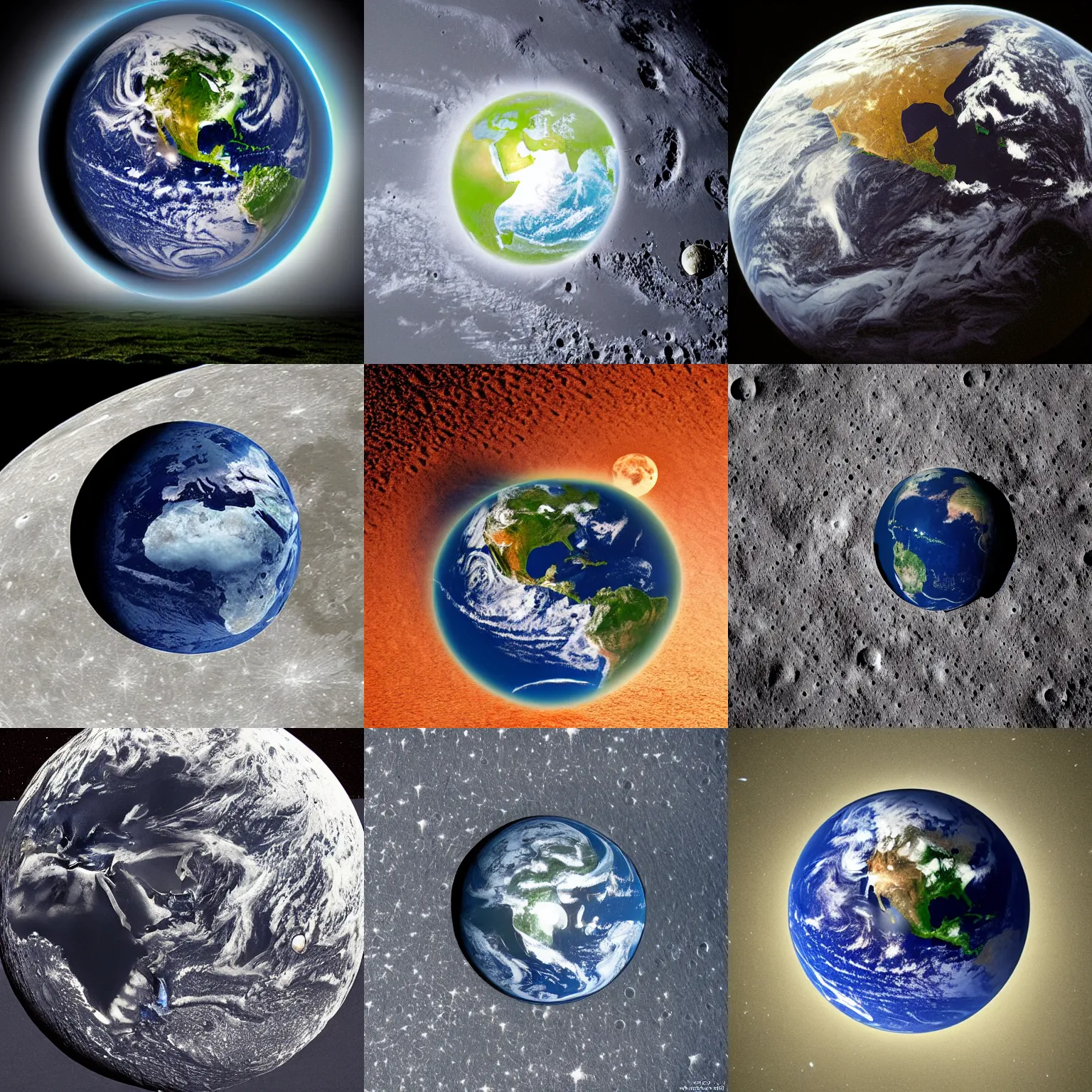 Prompt: Earth rising from the moon, award winning photography