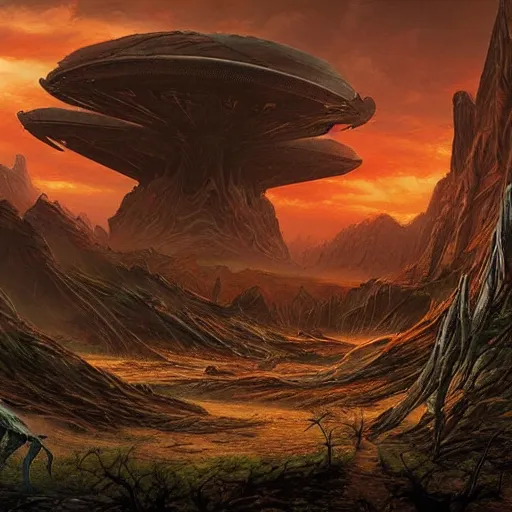 Prompt: amazing alien sci - fi landscape by pennington, bruce, arstation