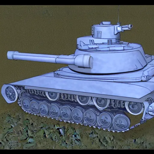 Image similar to main battle tank blueprint scuffed top down side view