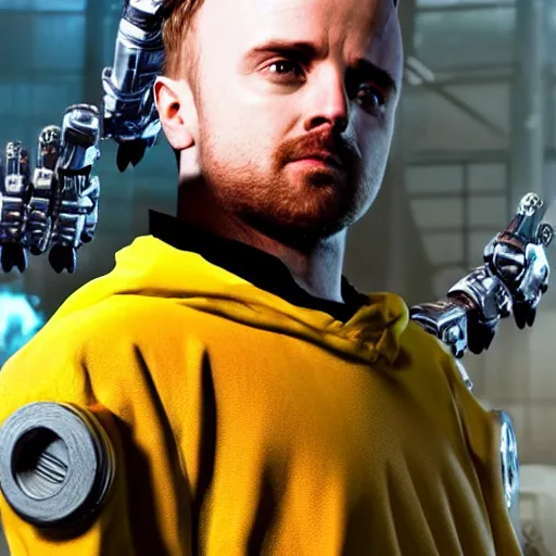 Image similar to jesse pinkman as robot, unreal engine, hyperdetailed, hyperrealistic