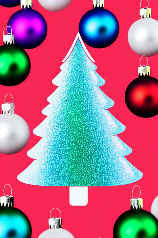 Prompt: flat illustration rainbowcore neo - scandi christmas tree with kitchen glitzy baubles, star, bird decorations, silver pink white red mood, highly detailed digital art masterpiece, smooth etienne sandorfi eric zener dramatic pearlescent soft teal light, ground angle hd 8 k, sharp focus