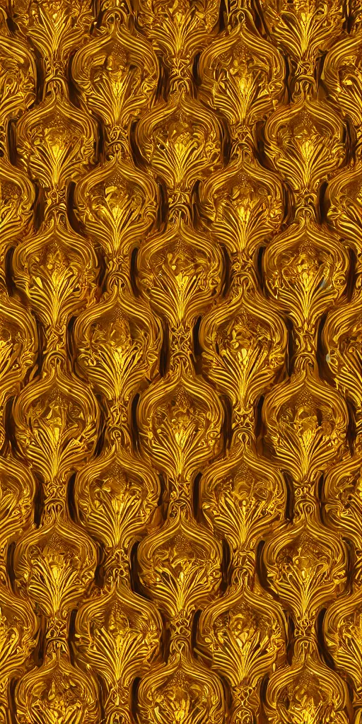 Image similar to seamless 3D baroque gold pattern, Beautiful dynamic shadows ,Artstation, versace pattern, concept design art, Octane render,8K