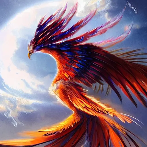 Prompt: cute flying phoenix, sparkling bird eyes, embers in her bird eyes, shining phoenix eyes, sharp features, flowing fiery feathers, highly detailed, digital painting, artstation, concept art, smooth, sharp focus, beautiful feathers, expressive eyes, illustration, phoenix art by Artgerm and greg rutkowski