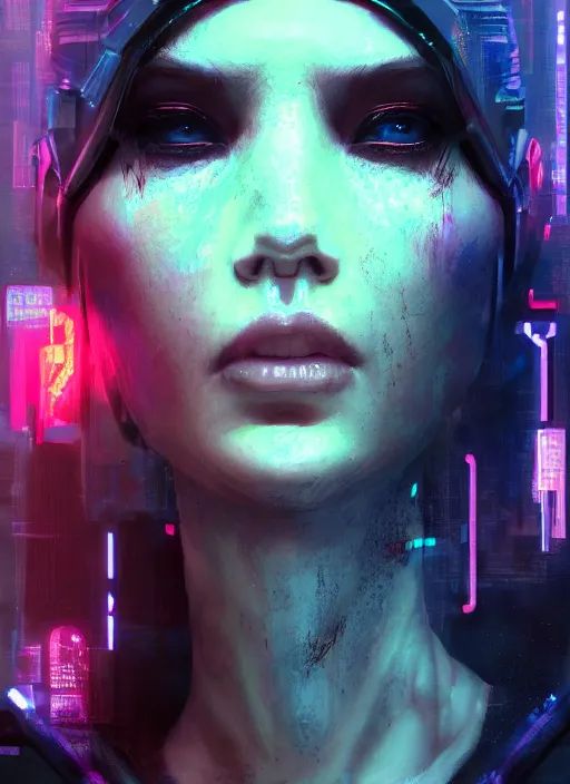 Prompt: portrait of a cyberpunk cyborg girl, art by maciej kuciara and liam wong, matte painting, trending on artstation, neon, realistic shading, perfect face, fine details, radiant light, 4 k