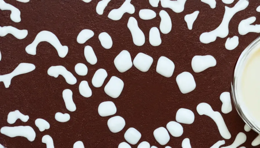 Image similar to a flower made of milk and chocolate milk on a white board