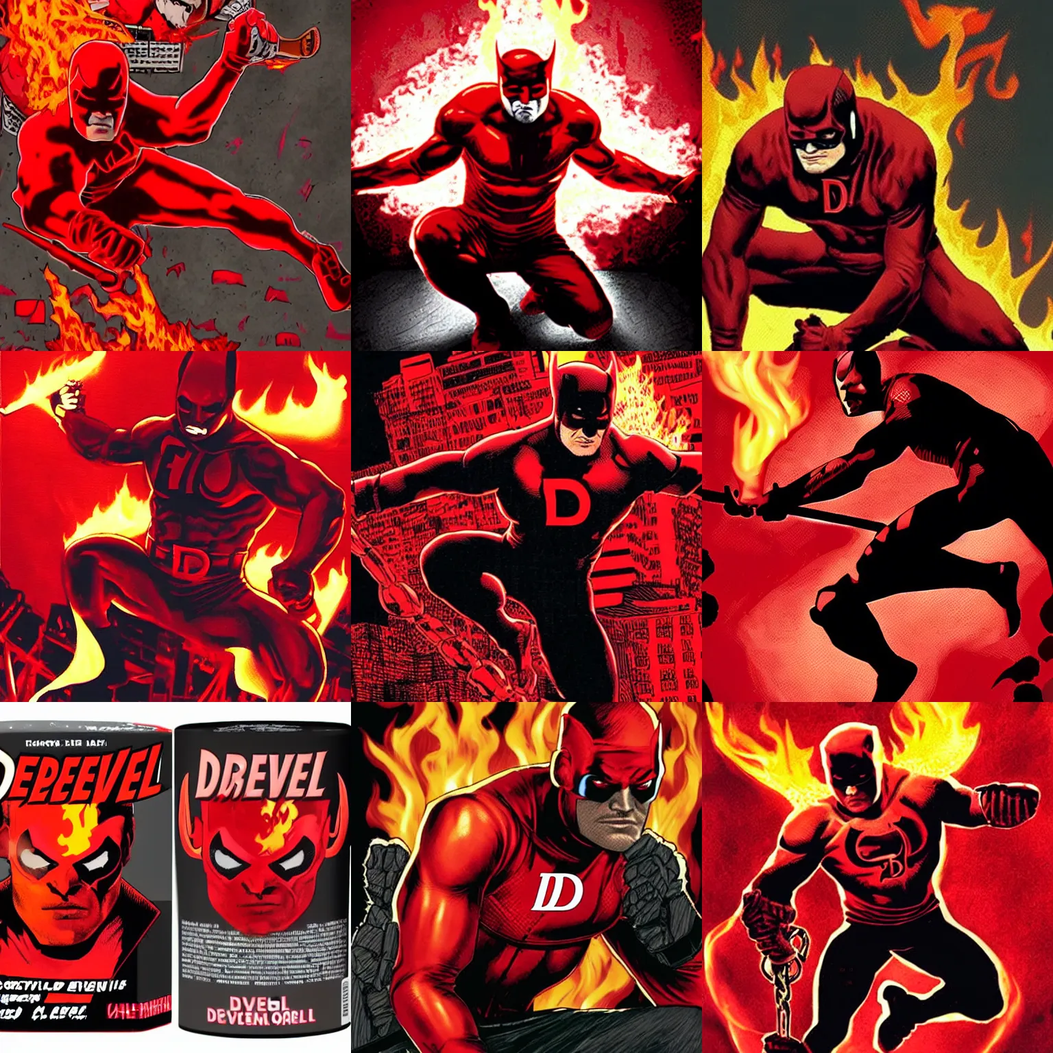Prompt: daredevil devil red on fire