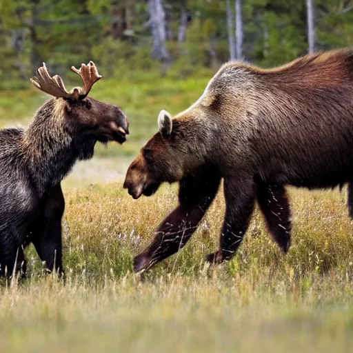Image similar to moose fighting a brown bear