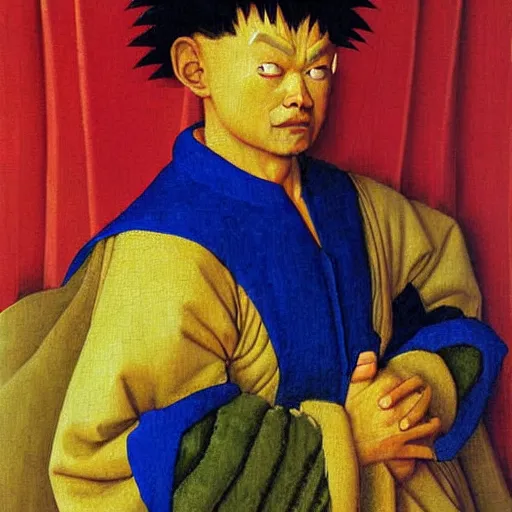 Image similar to portrait of a goku, painting by Jan van Eyck,