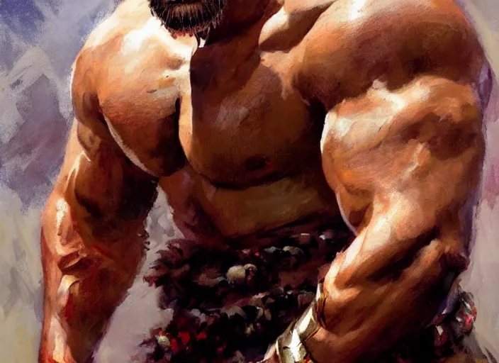 Image similar to a highly detailed beautiful portrait of dwayne johnson as kratos, by gregory manchess, james gurney, james jean