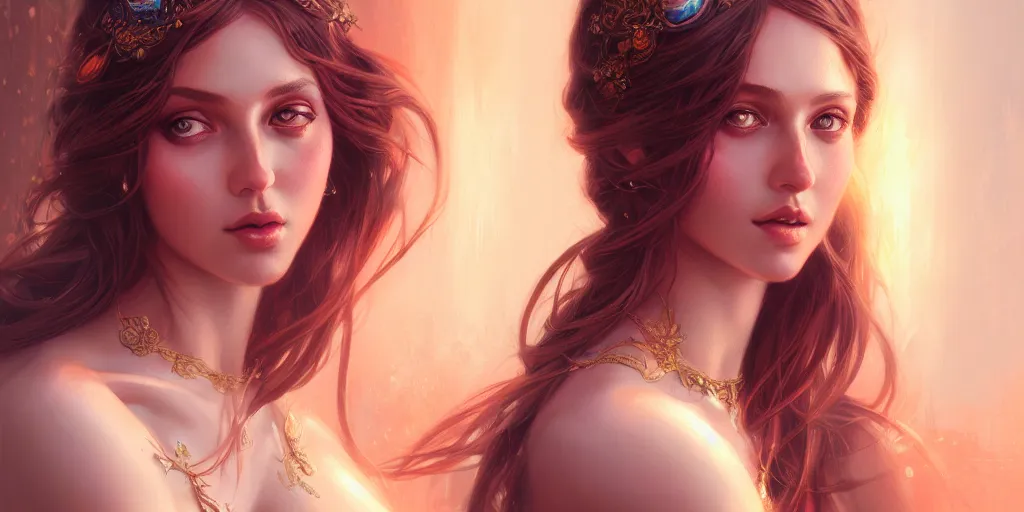 Image similar to portrait of a seductive aphrodite, half body, detailed intricate illustration, detailed illustration, hd, 4 k, digital art, overdetailed art, by greg rutkowski, by loish, complementing colors, trending on artstation, deviantart
