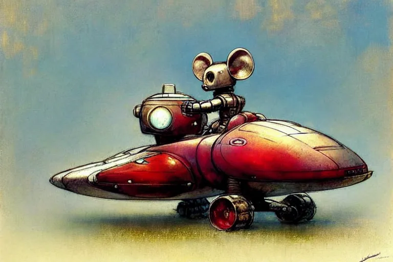 Prompt: adventurer ( ( ( ( ( 1 9 5 0 s retro future robot mouse landspeeder robot. muted colors. ) ) ) ) ) by jean baptiste monge!!!!!!!!!!!!!!!!!!!!!!!!! chrome red