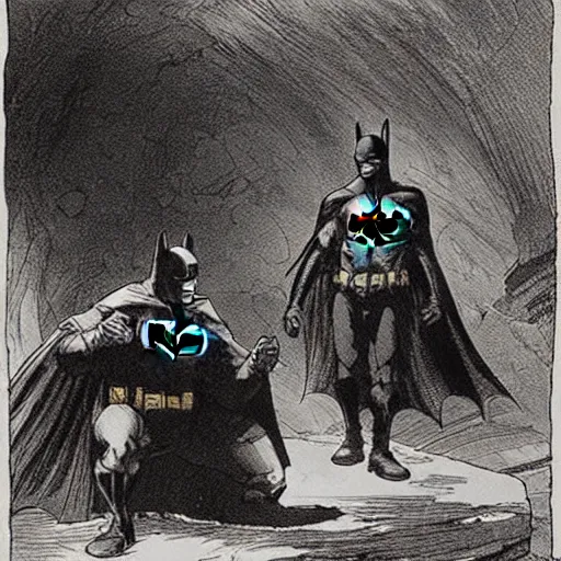 Image similar to batman and robin in the batcave by goya