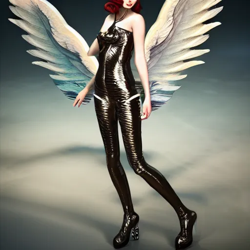 Image similar to fantasy angel with wings inspired avant - garde art, deco fashion, highly detailed, photorealistic portrait, bright studio setting, studio lighting, crisp quality and light reflections, unreal engine 5 quality render