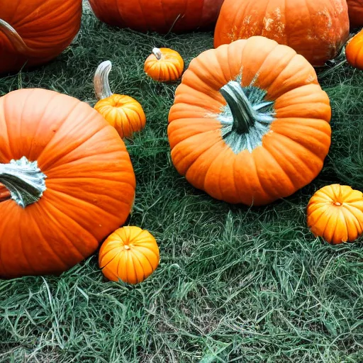 Image similar to award winning pumpkins, photography, ag fair, symmetrical, huge