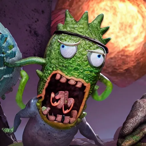 Image similar to pickle rick inside the monster hunter rise game