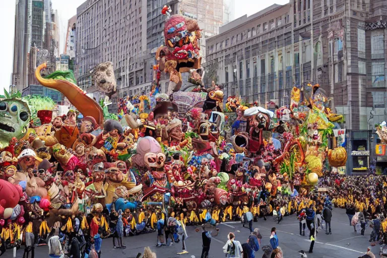 Prompt: photo of giant elaborate parade float designed by geoff darrow!!!! and ( ( ( ( ( ( rick and morty ) ) ) ) ) ), in the macys parade, detailed 4 k photo