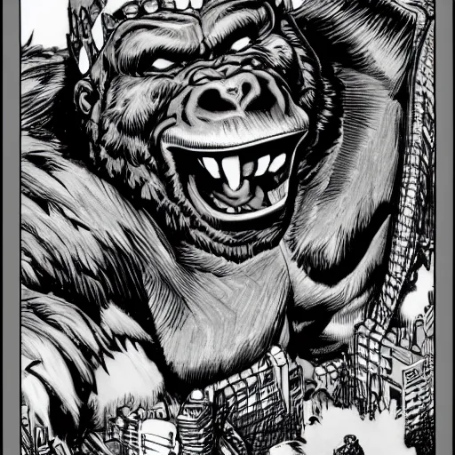 Prompt: King Kong, illustrated by Jack Kirby, intricate, ultra detailed, trending on artstation, 4k, 8k