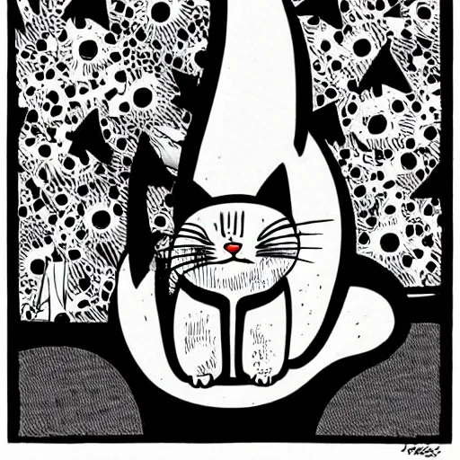 Image similar to cat, art by mcbess