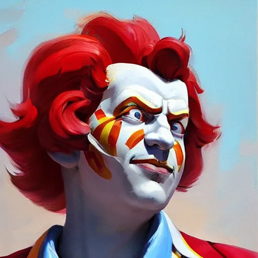 Image similar to greg manchess portrait painting of ronald mcdonald as overwatch character, medium shot, asymmetrical, profile picture, organic painting, sunny day, matte painting, bold shapes, hard edges, street art, trending on artstation, by huang guangjian and gil elvgren and sachin teng