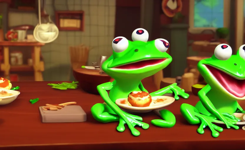 Image similar to ps 4 game about a cute frog chef, unity screenshot,