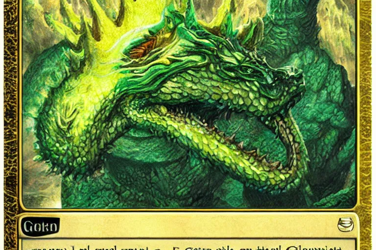 Image similar to a giant monster royal basilisk, gold green creature, magic : the gathering