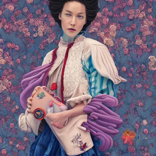 Image similar to pretty model with clouds : : by martine johanna and simon stalenhag and chie yoshii and casey weldon and wlop : : ornate, dynamic, particulate, rich colors, intricate, elegant, highly detailed, vogue, harper's bazaar art, fashion magazine, smooth, sharp focus, 8 k, octane render