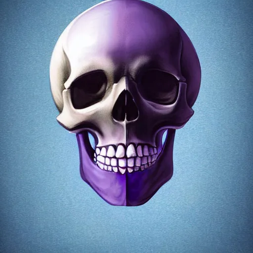 Prompt: digital art illustration of a skull holding a purple gem in its mouth