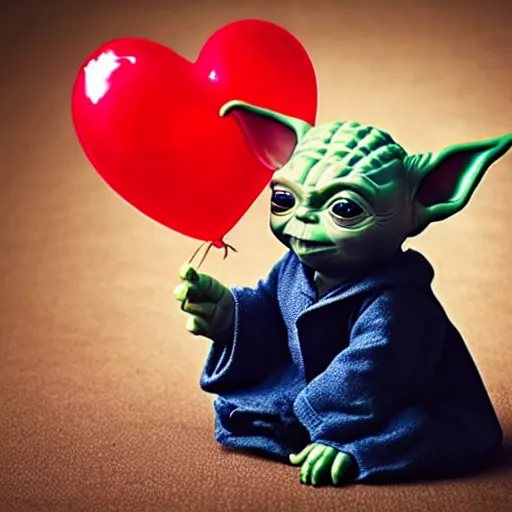 Image similar to Baby yoda holding a heart shaped balloon, accurate, hyperdetailed, intricate detail, insanely detailed and intricate, edge to edge, solid color background intricate, highly detailed, smooth, sharp focus, detailed, high contrast, full frame