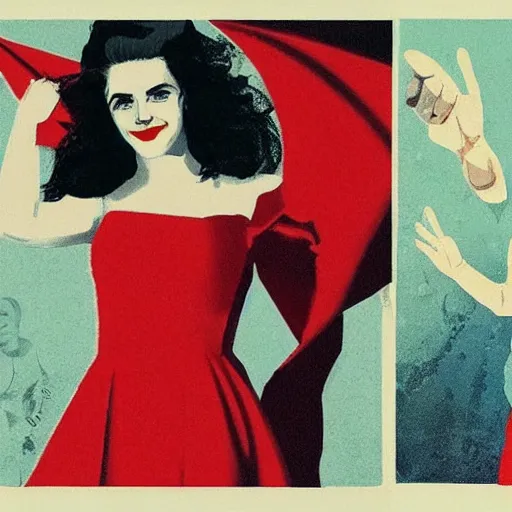 Image similar to marina and the diamonds and emma watson as a soviet union communist propaganda poster