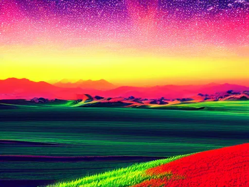 Image similar to windows xp wallpaper, retrowave style, starry sky, 4 k