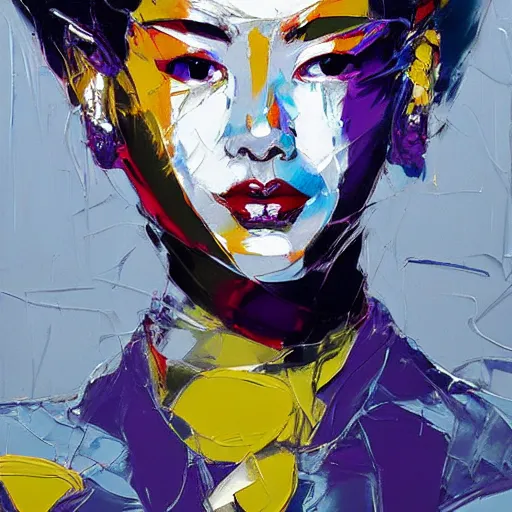 Image similar to portrait of geisha, silver and gold by francoise nielly