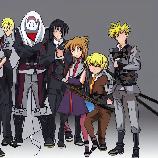 Prompt: Group photo of the anime Ghost Slayer