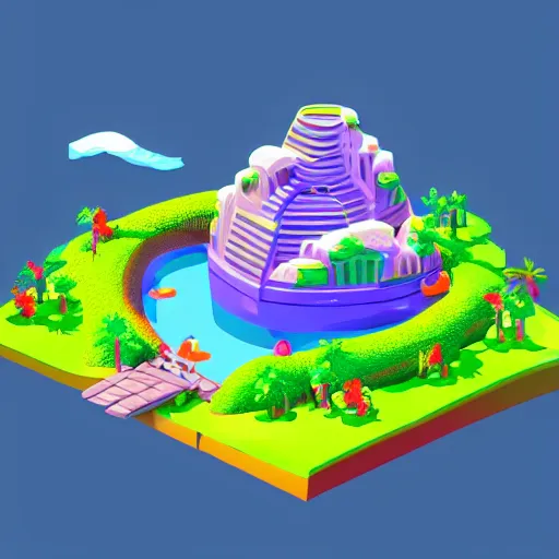 Prompt: isometric bowl island on neon background, isometric invironment, 3d art, isometric art, amazing detail, artstation, concept art, behance, ray tracing