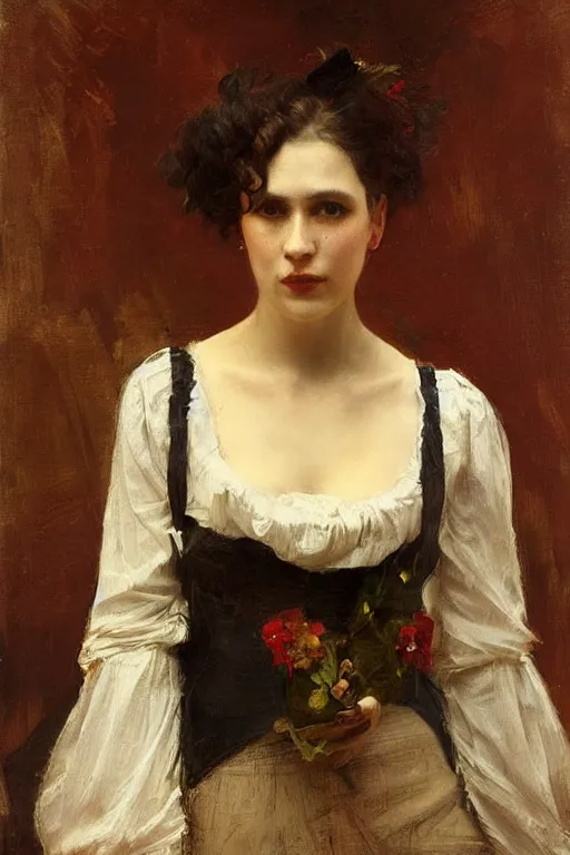 Image similar to Solomon Joseph Solomon and Richard Schmid and Jeremy Lipking victorian genre painting full length portrait painting of a young beautiful woman victorian rich dancer