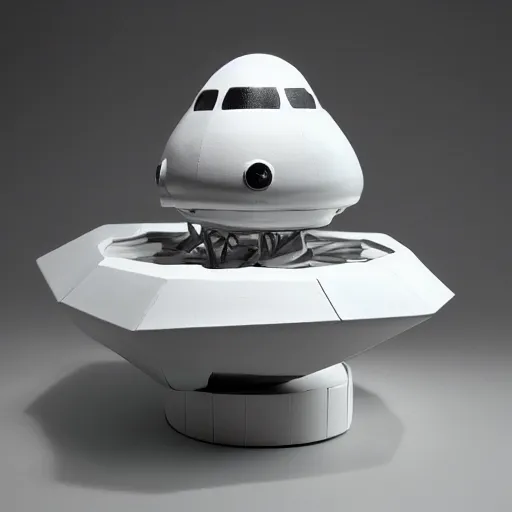 Prompt: ufo sculpture toy on display