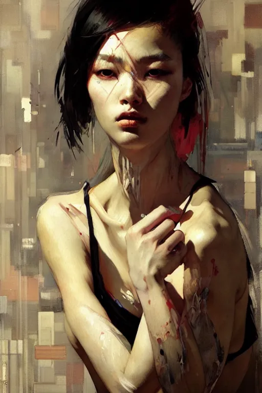 Image similar to hoyeon jung by greg rutkowski, jeremy mann, francoise nielly, van gogh, ross tran, rule of thirds, seductive look, beautiful