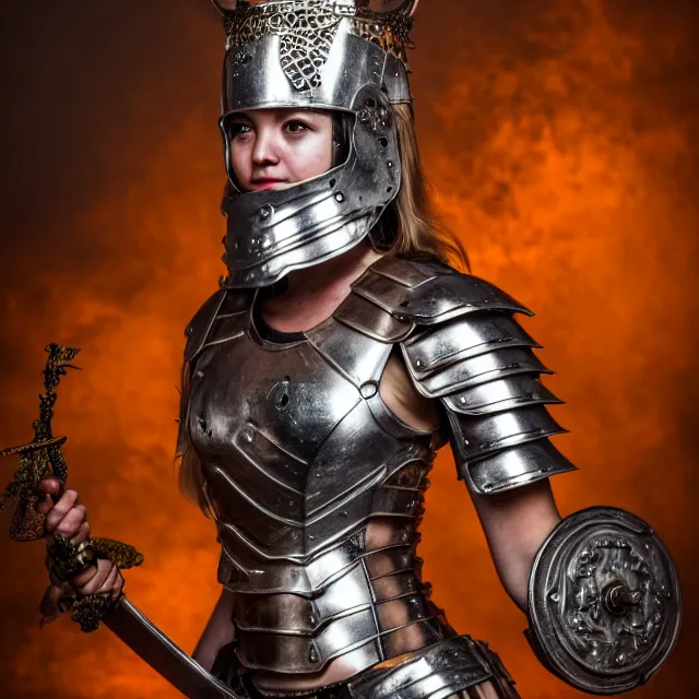 Prompt: full body photo of a beautiful cute strong warrior queen wearing metal owlesque armour, highly detailed, 8 k, hdr, smooth, sharp focus, high resolution, award - winning photo