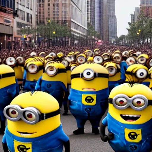 Image similar to minion labor strike protest realistic 8k