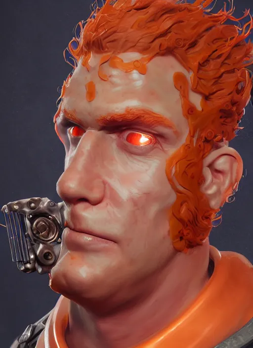 Prompt: biohazard portrait of curly orange hair man from bioshock, au naturel, hyper detailed, digital art, trending in artstation, cinematic lighting, studio quality, smooth render, unreal engine 5 rendered, octane rendered, art style by klimt and nixeu and ian sprigger and wlop and krenz cushart.