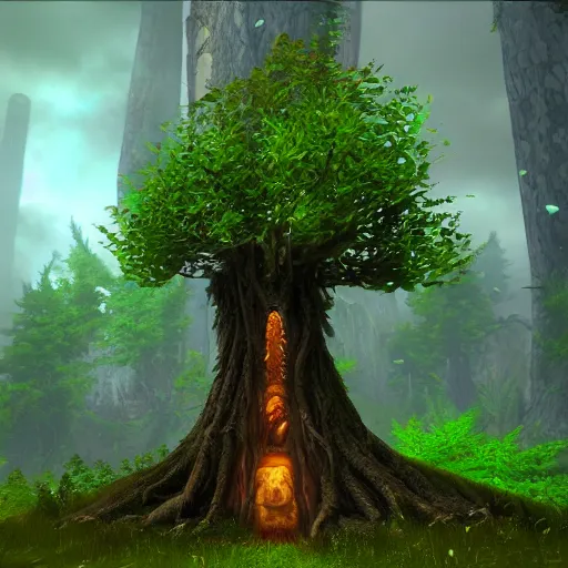 Image similar to Druid in tree form from world of Warcraft. Unreal engine. HDR