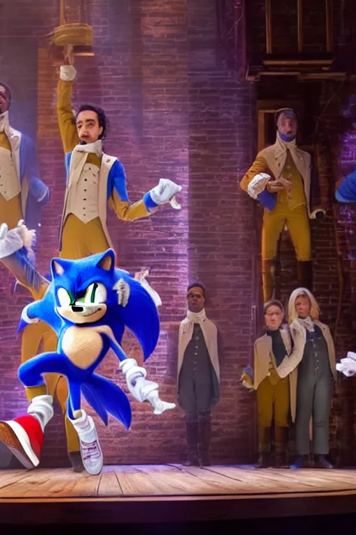 Image similar to sonic the hedgehog stars in hamilton, getty images proshot, hamilton an american musical starring sonic the hedgehog