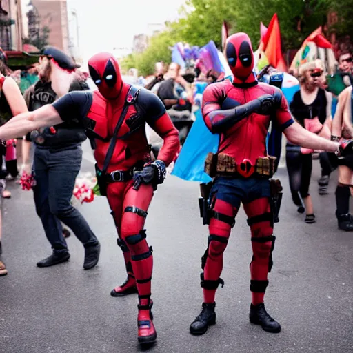 Image similar to deadpool pride parade, photography, beautiful,